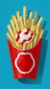 Artistic rendition of french fries with sour cream and ketchup