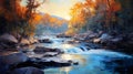 Realistic Autumn River Painting With Skillful Lighting