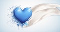 Vibrant blue heart design with artistic splash elements and flowing fabric background Generative AI Royalty Free Stock Photo