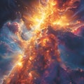 An artistic representation of a flaming sphere in the heavens