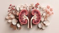 Artistic Representation of Human Kidneys Surrounded by Delicate Flowers Set Against a Soft Background Royalty Free Stock Photo