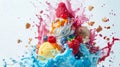 Artistic Representation of Ice Cream Scoops and Toppings in a Splash of Colors and Textures. Generative AI Royalty Free Stock Photo