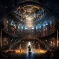 Artistic representation of a library interior inspired by guardians