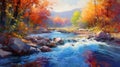 Colorful Autumn River Painting By Nature Artist