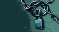 Artistic representation of a padlock and chain in teal tones. Visual metaphor for confinement in an abusive relationship