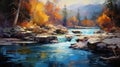 Realistic Autumn River Painting By Michael Page