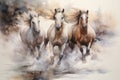 Artistic representation of three majestic horses galloping with a watercolor technique Royalty Free Stock Photo