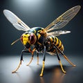 An artistic representation of a wasp featuring advanced robotic enhancements.