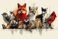 Artistic Representation of Woodland Creatures with Red Fox in Abstract Style Royalty Free Stock Photo