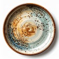 Artistic Round Ceramic Plate with Brown Rim on White Background for Kitchen Decoration Royalty Free Stock Photo