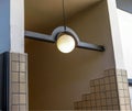 Artistic round spherical moon lamp in front of the exit stairs of the Markthalle Hannover