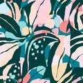 Artistic seamless pattern with abstract leaves. Modern design.