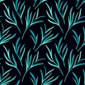 Artistic seamless pattern with abstract leaves. Seamless pattern with plant elements. Blue winter branches with leaves Royalty Free Stock Photo