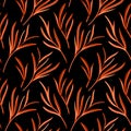 Artistic seamless pattern with abstract leaves. Seamless pattern with plant elements. Orange autumn branches with leaves Royalty Free Stock Photo