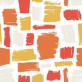 Artistic seamless pattern with red, orange, yellow brush strokes on white background. Creative backdrop with rough paint