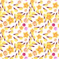 Artistic seamless pattern of watercolor flowers, leaves, inflorescences, branches. Royalty Free Stock Photo