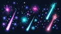 An artistic session involving digital creation, with neon beams intersecting under a starry sky.