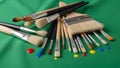 Artistic setting inviting creativity with a painter s tools neatly Royalty Free Stock Photo