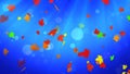 Artistic Shape Falling Autumn Leaves In The Wind With Flying Glitter Dust Circle Bokeh On Blue Light Burst Background 3D Royalty Free Stock Photo