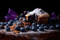 artistic shot of blueberries and muffin crumbs