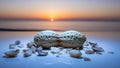 Peanut Still Life with Shells and Ocean Sunset in Background Royalty Free Stock Photo