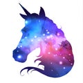 Artistic silhouette of fantasy animal unicorn on open space background.