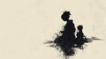 Artistic silhouette of a mother and child in ink wash, perfect for family-oriented decor