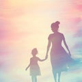 Artistic silhouette of parent and child against textured background