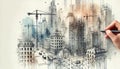 Artistic Sketch of City Construction with Cranes Royalty Free Stock Photo