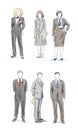 Color isolated drawing of a male and female faceless office workers in suits