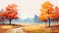 Serene Autumn Landscape: Watercolor Fall Scene Wallpaper Hd