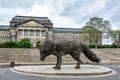 Artistic statue vulpes gott in front of Supreme Land Court palace in Dresden, Germany