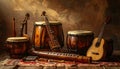 Artistic Still Life with Classical and Folk Instruments Royalty Free Stock Photo