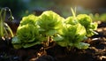 Artistic still life of wet lettuce with drops water in a orchard