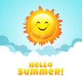 Artistic Sun Object for Greeting CardHello Summer with Smiling Sun Character Card