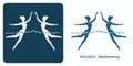 Artistic or swimming 2 icons. Women athletes synchronized performance emblem. Water ballet duet. Royalty Free Stock Photo
