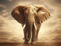 Ai Generated illustration Wildlife Concept of Artistic Symmetrical Elephant In Sepia Tone With Dramatic Backlighting