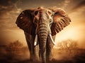 Ai Generated illustration Wildlife Concept of Artistic Symmetrical Elephant In Sepia Tone With Dramatic Backlighting