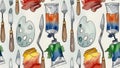 Artistic Tools and Paints Pattern Royalty Free Stock Photo