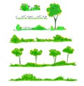 Artistic tree, grass and bushes with flowers, for design.Vector illustration on a white background