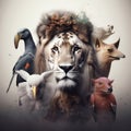 Artistic and vibrant collage of predators, prey, herbivores, and omnivores in their natural habitats Royalty Free Stock Photo