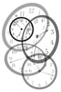 Artistic view round isolated clocks with latin numerals intersect with each other to show time passing and stress in life Royalty Free Stock Photo