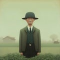 Artistic vintage illustration portrait of an asian farmer businessman dressed elegant