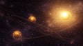 Artistic visualization of alpha centauri s three suns in elliptical orbits intersecting in space