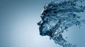 Artistic water splash shaped as a human profile facing sideways with dynamic motion and fluid texture against a soft blue gradient Royalty Free Stock Photo
