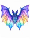 Artistic Watercolor Bat with Rainbow Wings Isolated on White Background Royalty Free Stock Photo