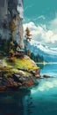 Serene Cabin By The Lake: Whistlerian Naturalistic Landscape Painting