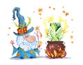 Artistic watercolor hand drawn magic illustration with stars, wizard in big hat Royalty Free Stock Photo