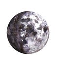 Artistic Watercolor illustration of dark full moon with shadows and craters, isolated on white background.