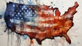 Artistic Watercolor Oil Painting of USA Flag On Map On White Background Royalty Free Stock Photo